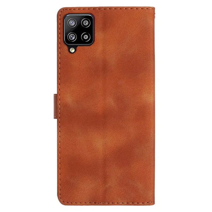 For Samsung Galaxy A22 4G (EU Version) Phone Leather Case Flower Imprint Cover with Wallet Stand - Brown