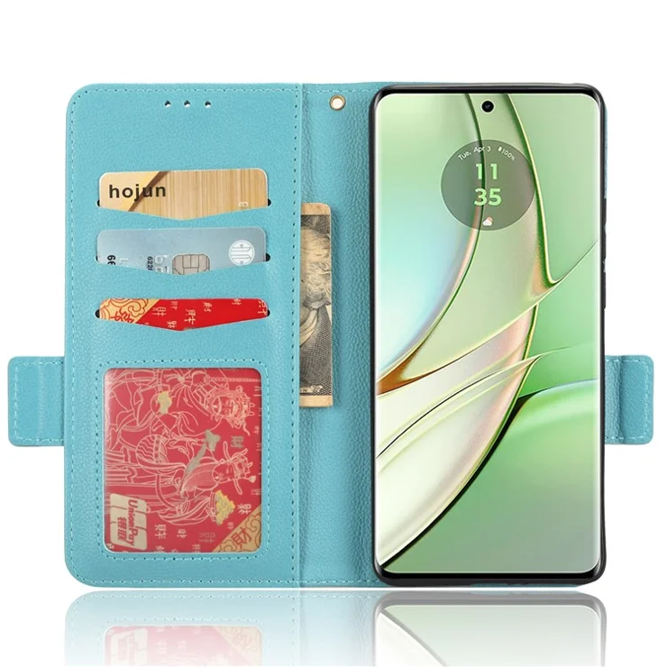 For Motorola Edge 40 5G Litchi Texture Folio Flip PU Leather Case Stand Phone Wallet Cover - Baby Blue