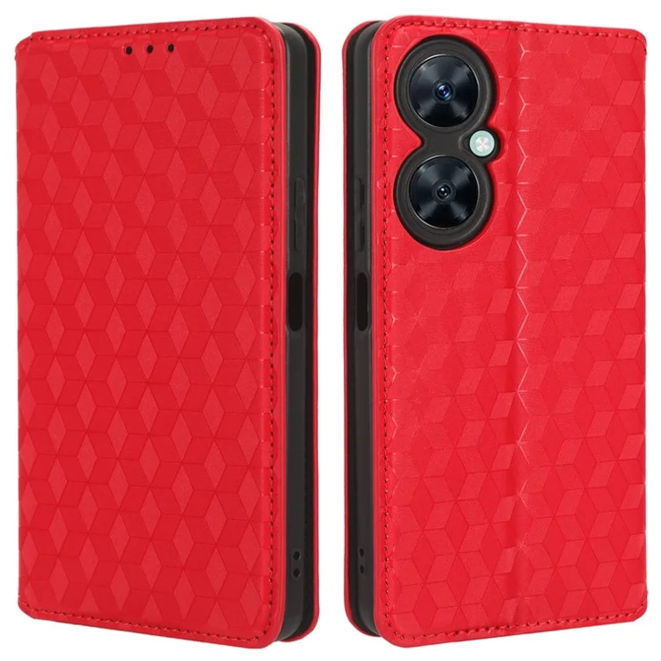 For Huawei nova 11i / Maimang 20 / Enjoy 60 Pro Stand Wallet PU Leather Rhombus Imprinted Anti-drop Phone Cover - Red