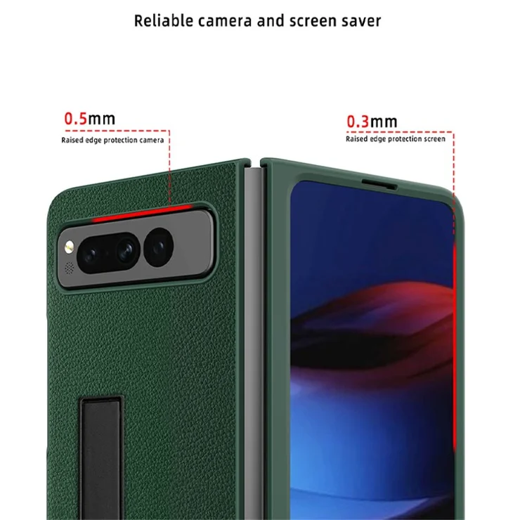 For Google Pixel Fold Hinge Protection PU Leather+PC Cover Kickstand Phone Case - Electric Texture / Gold