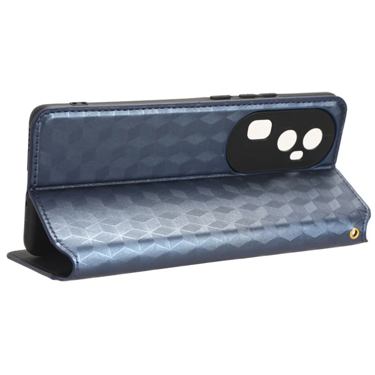 For Oppo Reno10 Pro+ 5G PU Leather Foldable Stand Case Shockproof Rhombus Imprinted Phone Cover - Blue