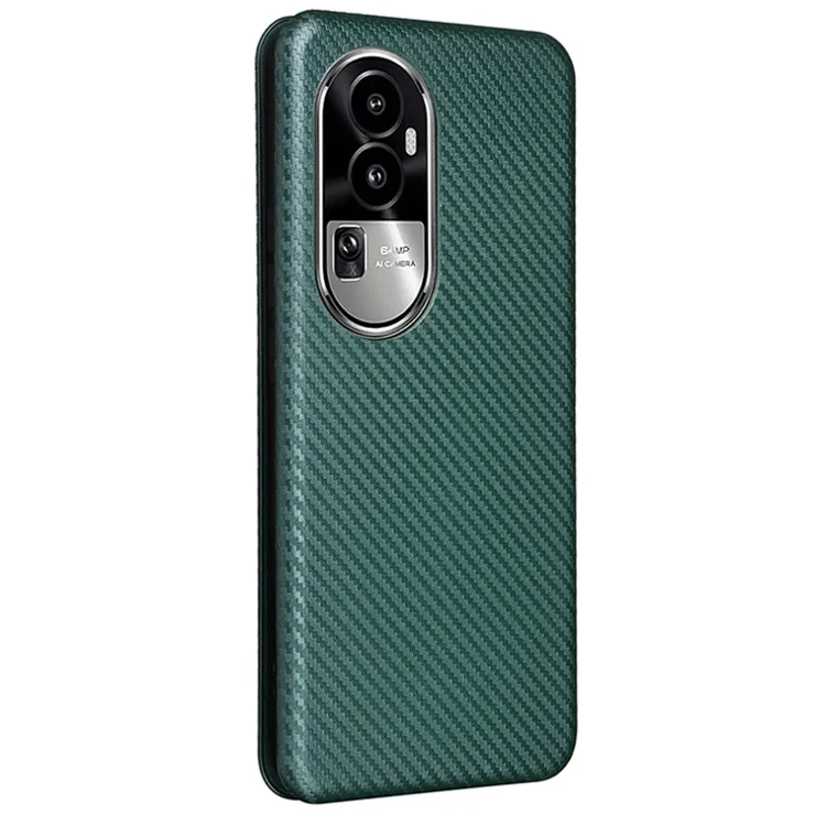 For Oppo Reno10 Pro+ 5G Carbon Fiber Texture Card Slot Leather Cover Flip Stand Phone Case - Green