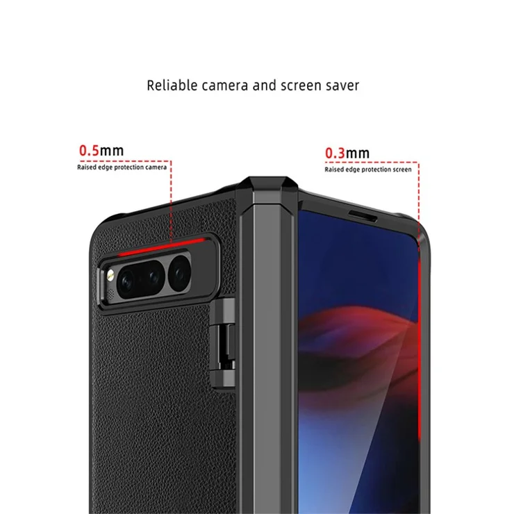 For Google Pixel Fold Hinge Protection Phone Case PU Leather+PC Dropproof Cover with Tempered Glass Film - Electric Texture / Gold
