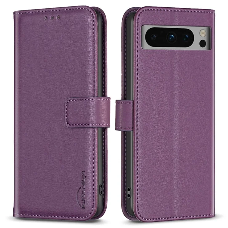 BINFEN COLOR BF17 For Google Pixel 8 Pro TPU+PU Leather Cover Wallet Magnetic Cell Phone Stand Case - Dark Purple