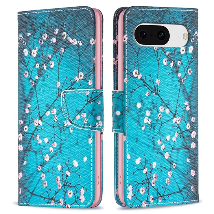 For Google Pixel 8 Pattern Printing Leather Wallet Phone Cover Flip Stand Protective Case - Plum Blossom