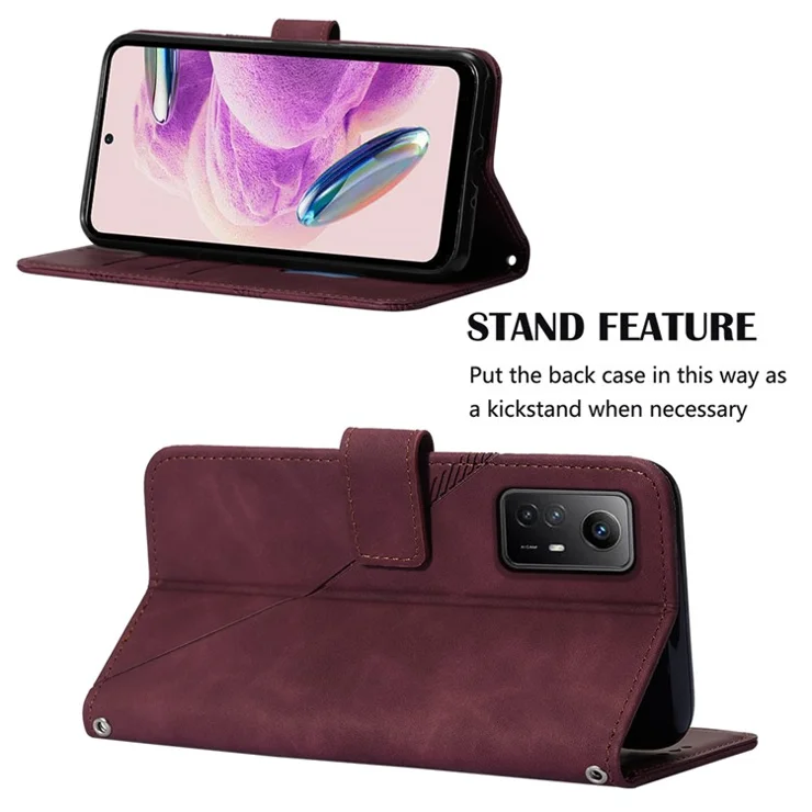 For Xiaomi Redmi Note 12S 4G Leather Case with Shoulder Strap Wallet Stand Phone Cover - Wine Red