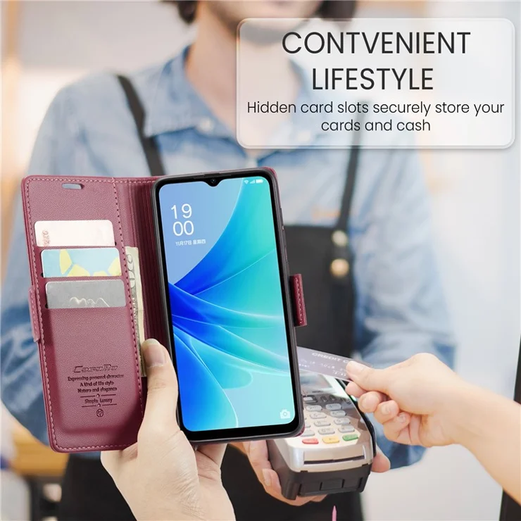 For Oppo A57 4G / A57s 4G / A57e 4G / A77 4G / A77s 4G / OnePlus Nord N20 SE 4G Case CASEME 023 RFID Blocking 3 Card Slot Mobile Cover - Red