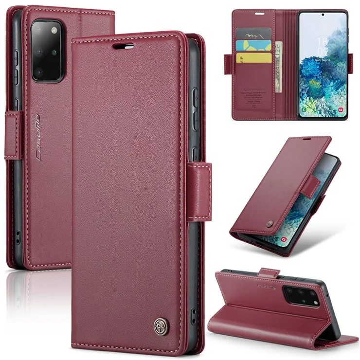 For Samsung Galaxy S20 Plus 5G / 4G Leather Case CASEME 023 RFID Blocking 3 Card Slot Mobile Cover - Red