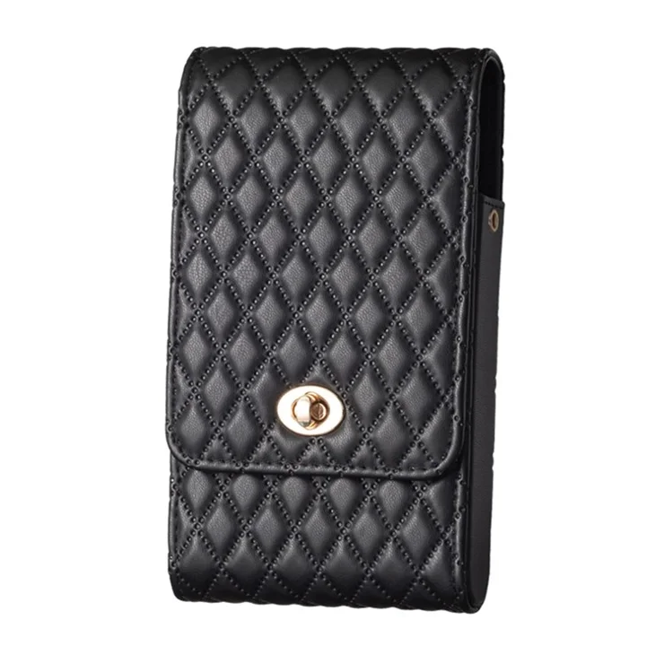 BFB01 Vertical Style PU Leather Shoulder Bag Wallet Coin Purse Pattern Imprinted Card Phone Pouch with Strap - Black