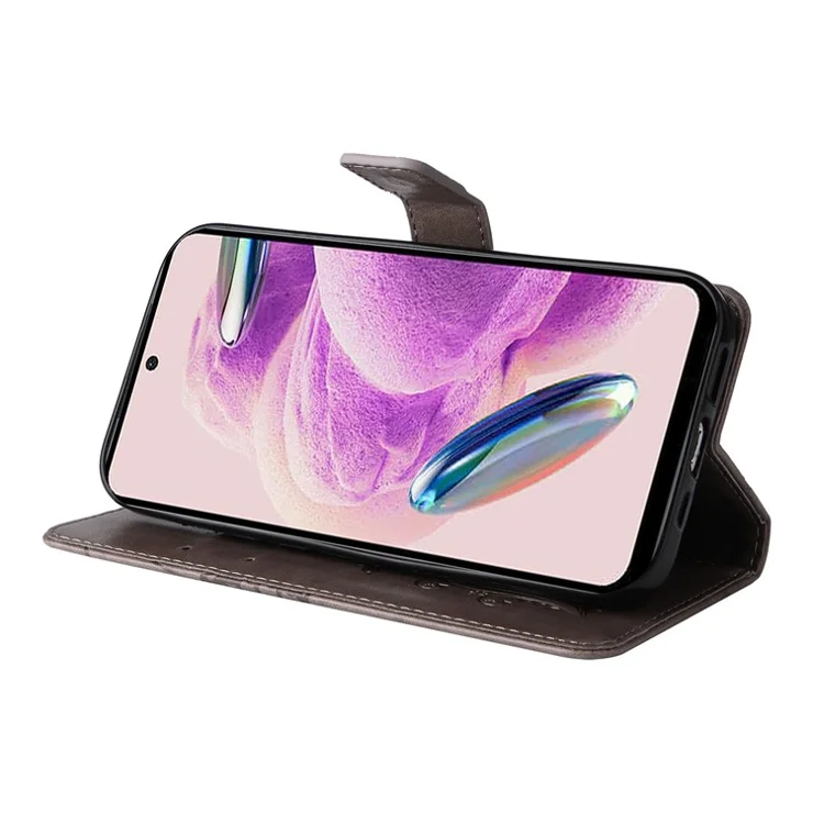 For Xiaomi Redmi Note 12S 4G / Note 11 4G (Qualcomm) / Note 11S 4G Wallet Case Floral Butterfly Imprinted Leather Phone Cover Stand - Grey