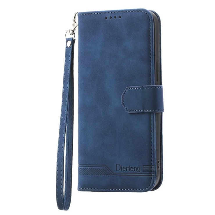 DIERFENG DF-03 for Xiaomi Redmi Note 12S 4G Leather Wallet Stand Phone Case Lines Imprinted Phone Cover - Blue