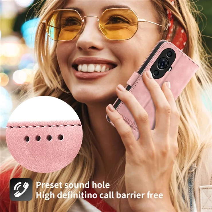 DIERFENG DF-03 for Huawei nova 11 Pro / nova 11 Ultra Lines Imprinted Phone Case PU Leather Wallet Stand Cover - Pink