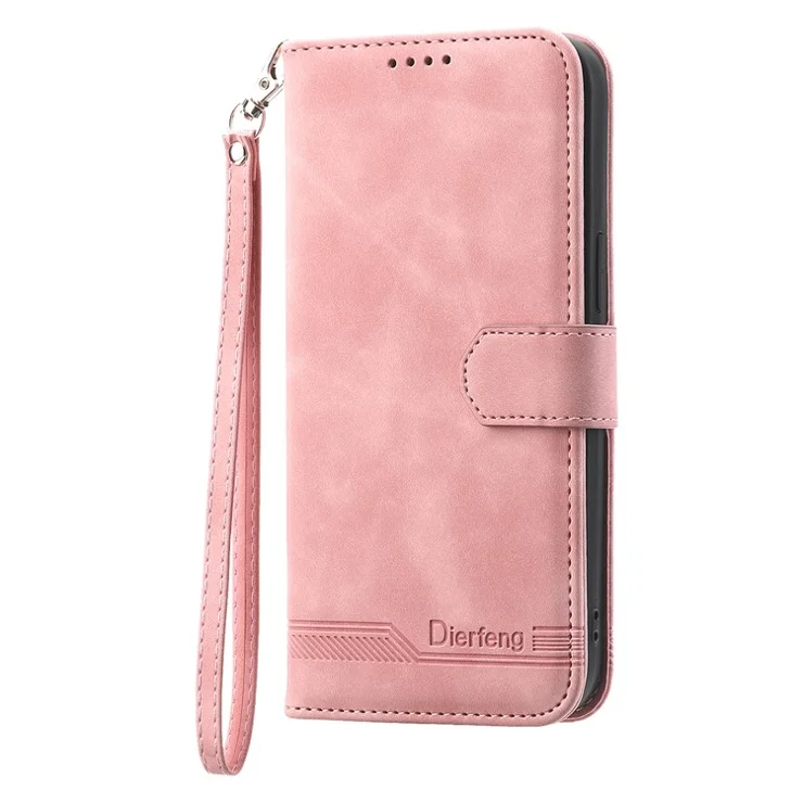 DIERFENG DF-03 for Honor X8a 4G Lines Imprinted Protective Cover Leather Wallet Stand Phone Case - Pink