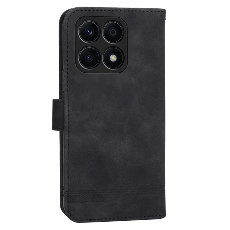 DIERFENG DF-03 for Honor X8a 4G Lines Imprinted Protective Cover Leather Wallet Stand Phone Case - Black