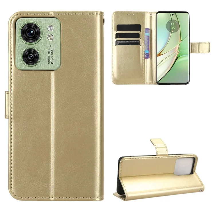 For Motorola Edge 40 5G Crazy Horse Texture TPU + PU Leather Case Wallet Phone Stand Cover with Strap - Gold