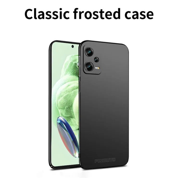 PINWUYO PC Series for Xiaomi Redmi Note 12 Pro 5G Hard PC Phone Case Matte Slim Cover with Magnetic Ring Holder - Black