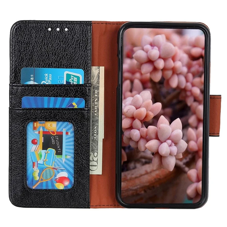 For Motorola Edge 40 5G Dustproof Split Leather Phone Case Nappa Texture Protective Cover with Stand Wallet - Black
