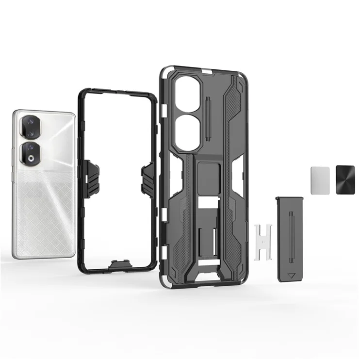 For Honor 90 Pro Shockproof Phone Cover with Kickstand Hard PC + Soft TPU Protective Case - Red