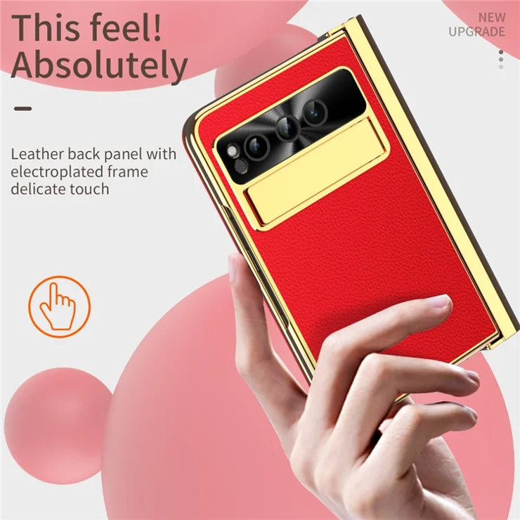 For Google Pixel Fold PU Leather+PC Phone Case Magnetic Double Hinge Kickstand Cover with Tempered Glass Screen Film+Stylus - Red