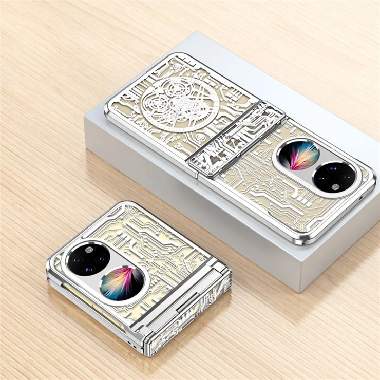 Mechanical Legend Series for Huawei P50 Pocket Hard PC Back Cover Hinde Protection Electroplating Phone Case - Silver