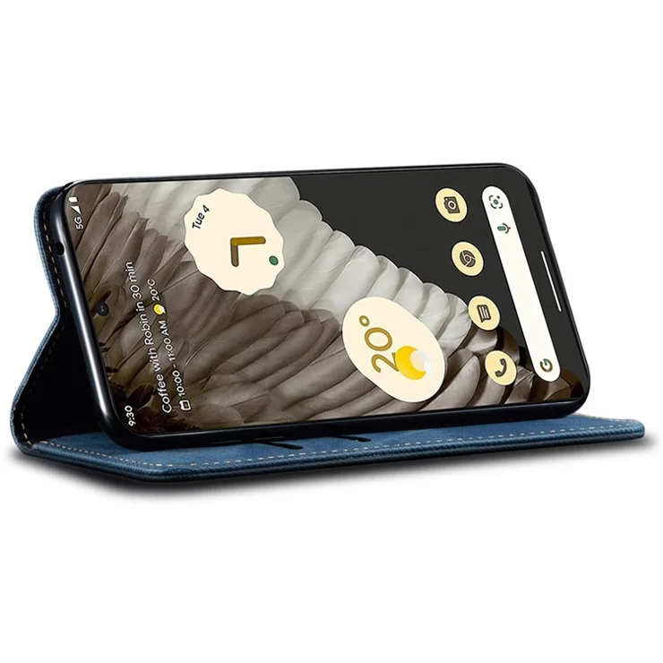 For Google Pixel 8 Pro PU Leather Wallet Stand Case Jeans Cloth Texture Phone Cover - Blue