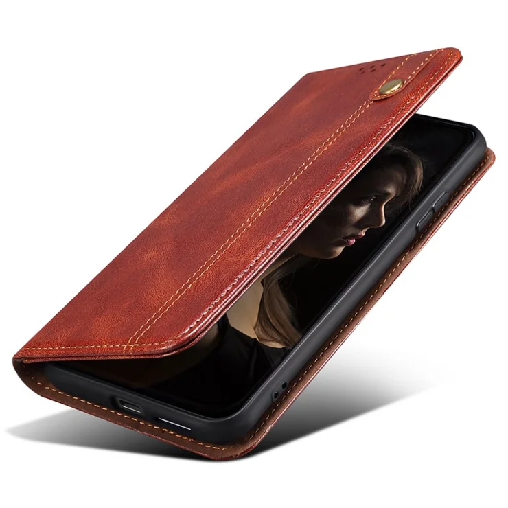 For Google Pixel 8 Phone Cover Waxy Crazy Horse Texture Leather Stand Wallet Case - Brown