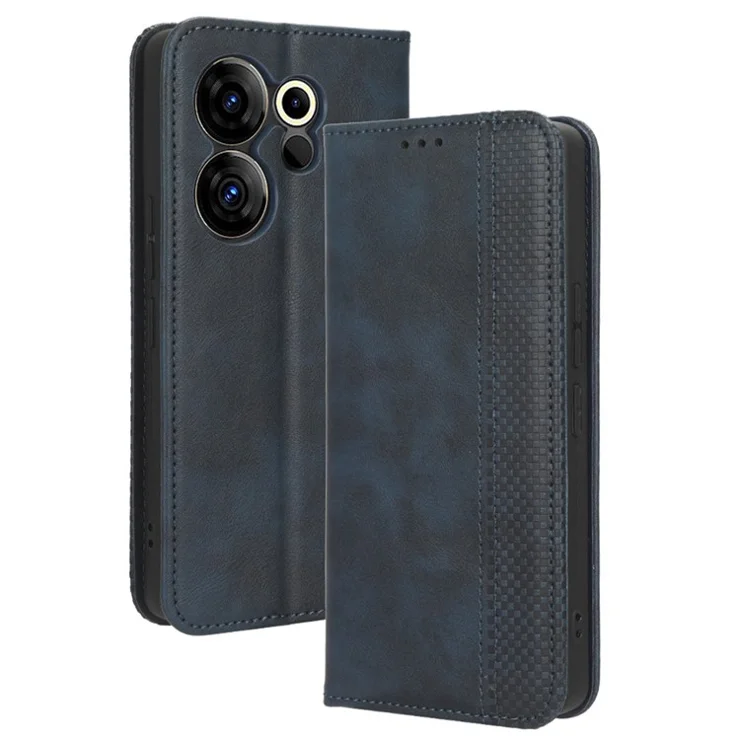 For TECNO Camon 20 Premier 5G CK9n Anti-Scratch Cover Retro Stand PU Leather Phone Wallet Case - Blue