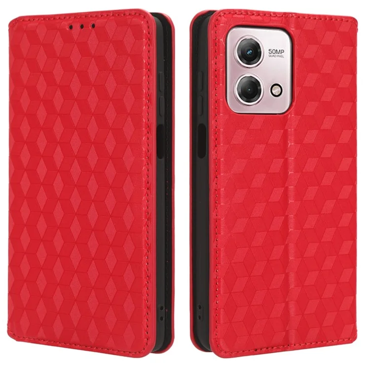 For Motorola Moto G Stylus (2023) Stand Case Rhombus Imprinted Shell PU Leather Phone Cover - Red