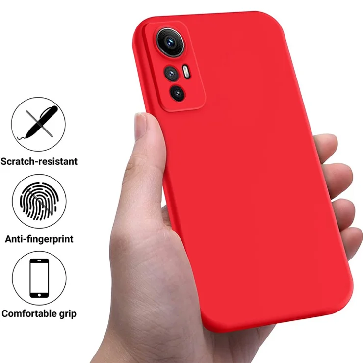 For Xiaomi Redmi Note 12S 4G Liquid Silicone Phone Case Soft Lining Anti-scratch Phone Cover with Strap - Red
