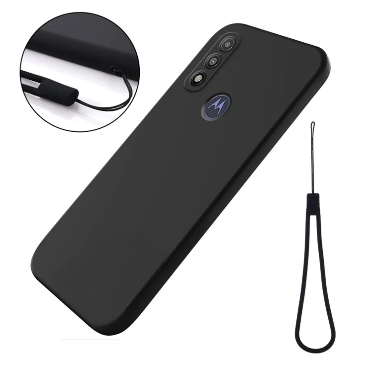 Cell Phone Case for Motorola G Pure , Liquid Silicone+Soft Lining Mobile Phone Cover with Strap - Black