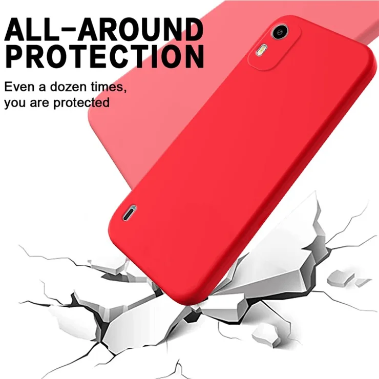Liquid Silicone Phone Case for Nokia C12 Plus / C12 Pro / C12 4G , Soft Lining Shockproof Phone Cover with Strap - Red