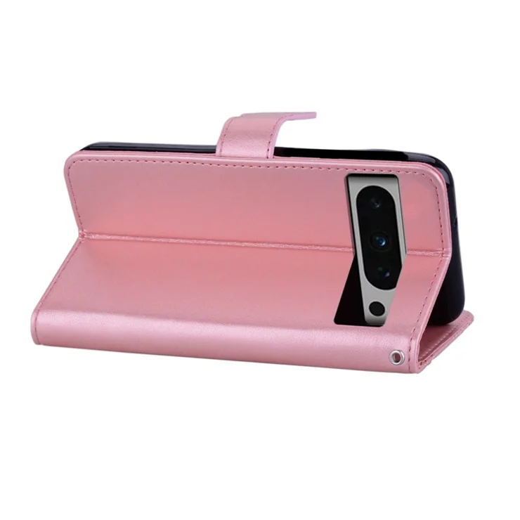 For Google Pixel 8 Pro Soft TPU+PU Leather Stand Phone Case Flip Wallet Cover Imprinted Owl Flower Shell - Rose Gold