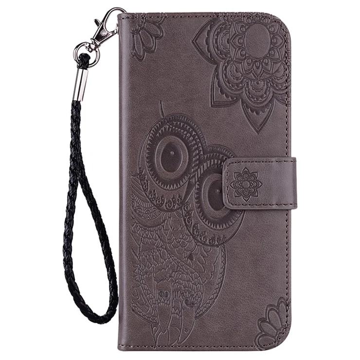For Google Pixel 8 Pro Soft TPU+PU Leather Stand Phone Case Flip Wallet Cover Imprinted Owl Flower Shell - Grey