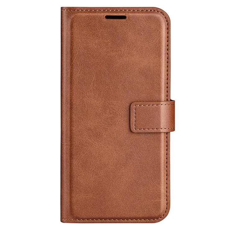 For iPhone 15 Plus Square Magnetic Closure Shell Calf Texture Leather Cover Stand Wallet Phone Case - Light Brown