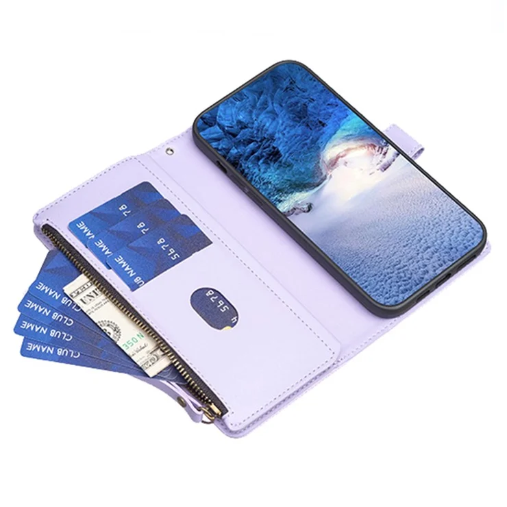 BF19 For Xiaomi Redmi 9 Anti-Dust PU Leather Wallet Zippered Cell Phone Case Stand Phone Cover - Purple