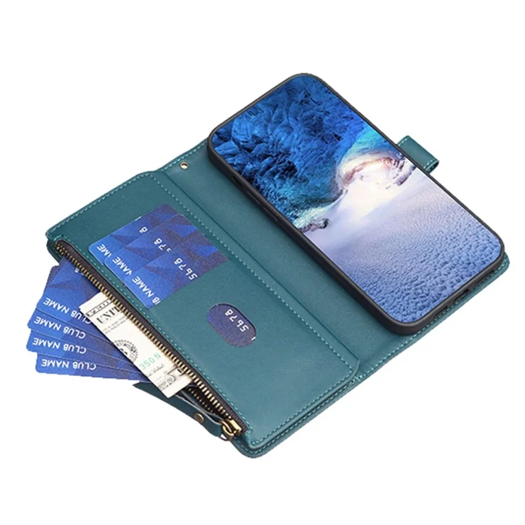 BF19 For Xiaomi Redmi 9 Anti-Dust PU Leather Wallet Zippered Cell Phone Case Stand Phone Cover - Green