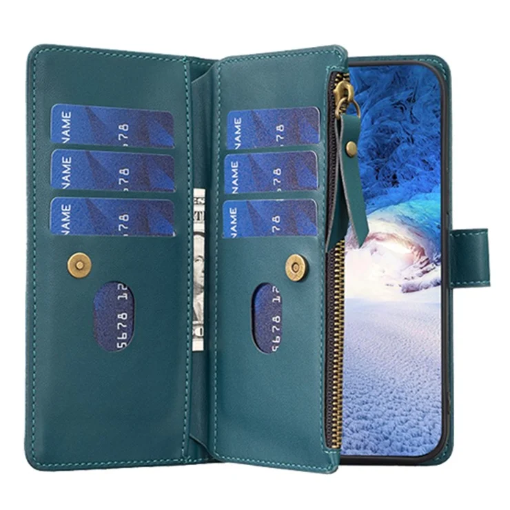BF19 For Xiaomi Redmi 9 Anti-Dust PU Leather Wallet Zippered Cell Phone Case Stand Phone Cover - Green