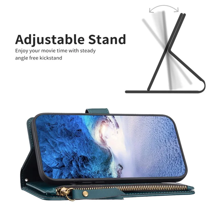 BF19 For Samsung Galaxy S23 Ultra Dustproof Phone Shell PU Leather Wallet Stand Zippered Phone Case Cover - Green