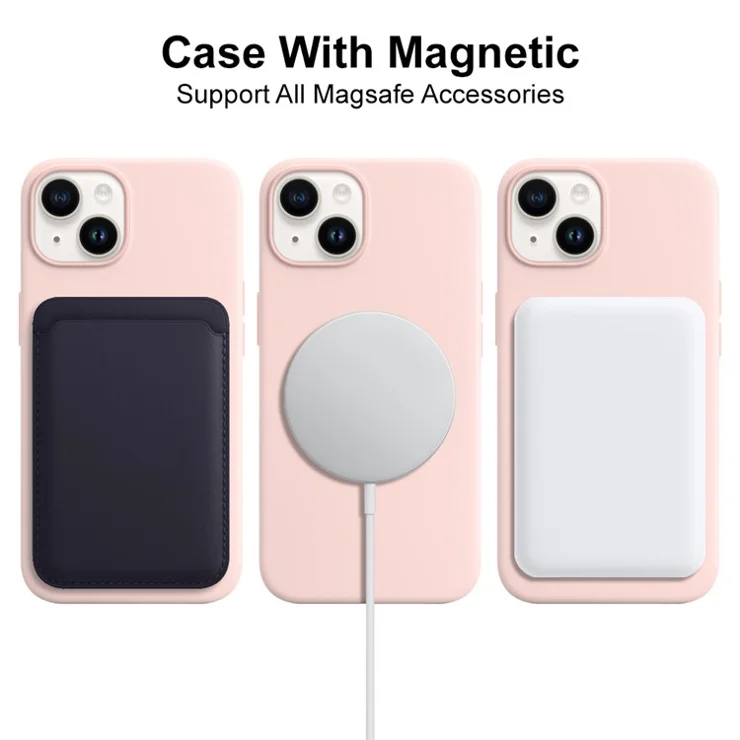 NORTHJO For iPhone 14 Magnetic Silicone Phone Case Compatible with Magsafe with Tempered Glass Film+Camera Lens Protector - Pink