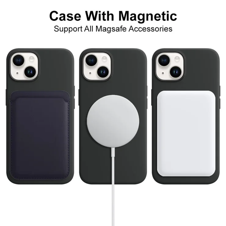 NORTHJO For iPhone 14 Plus Soft Touch Silicone Magnetic Phone Case with Tempered Glass Film+Camera Lens Protector - Black