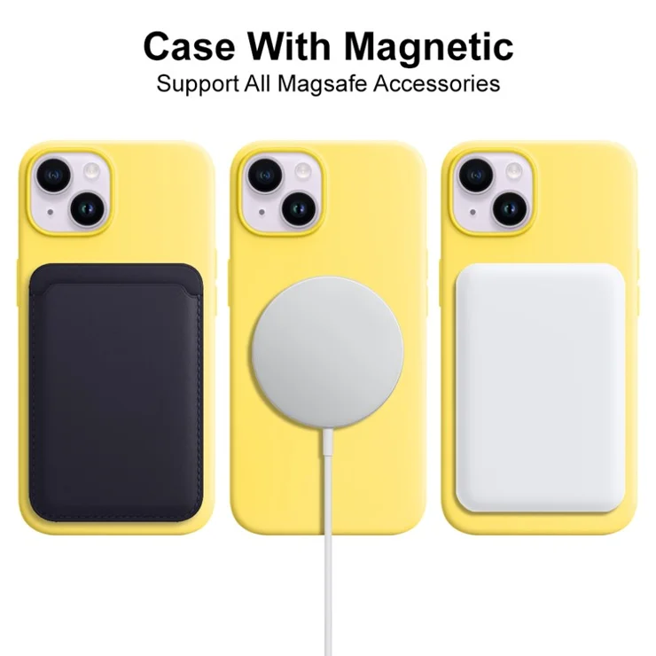 NORTHJO For iPhone 14 Plus Soft Touch Silicone Magnetic Phone Case with Tempered Glass Film+Camera Lens Protector - Yellow