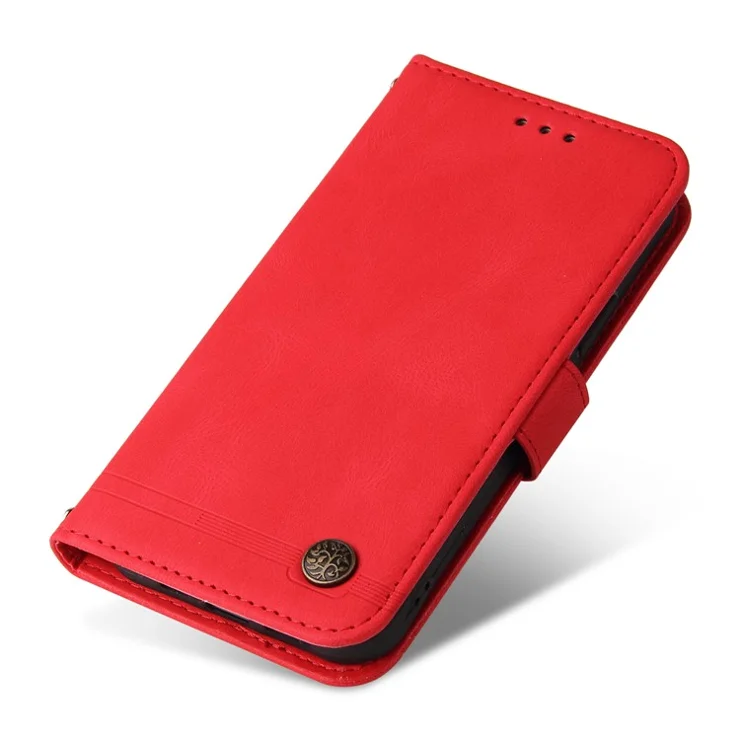 For Google Pixel 7a Leather Wallet Cases Skin Touch Phone Cover Stand with Strap - Red