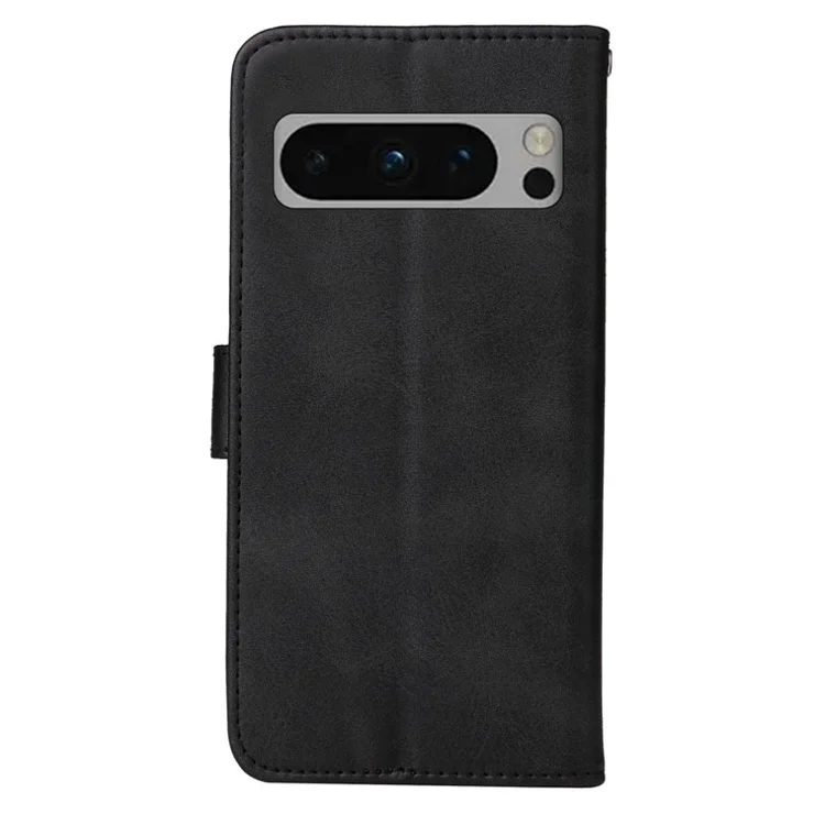 For Google Pixel 8 Pro Calf Texture Wallet Stand Flip Cover PU Leather Phone Case with Strap - Black