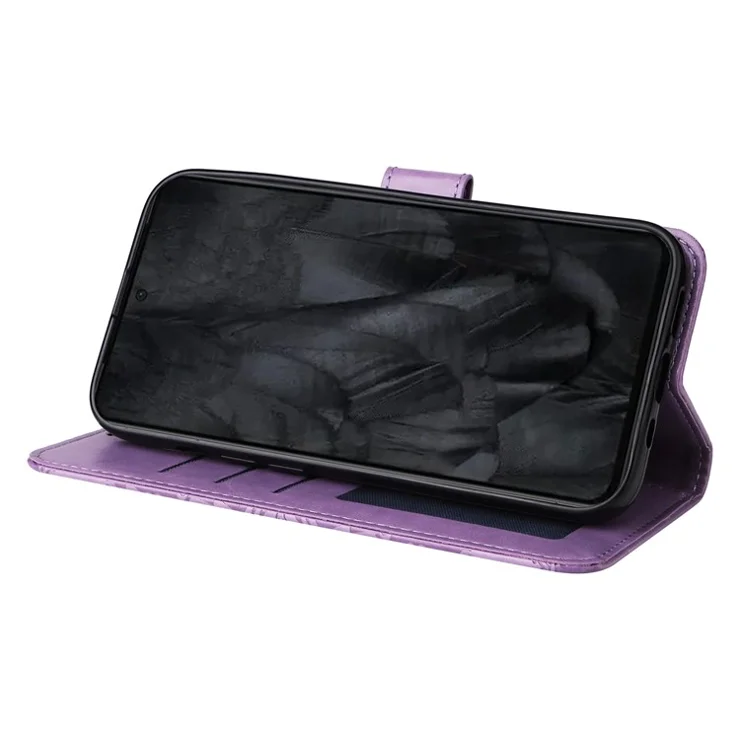 For Google Pixel 8 Pro Imprinted Sunflower Phone Case PU Leather Wallet Stand Cover - Purple