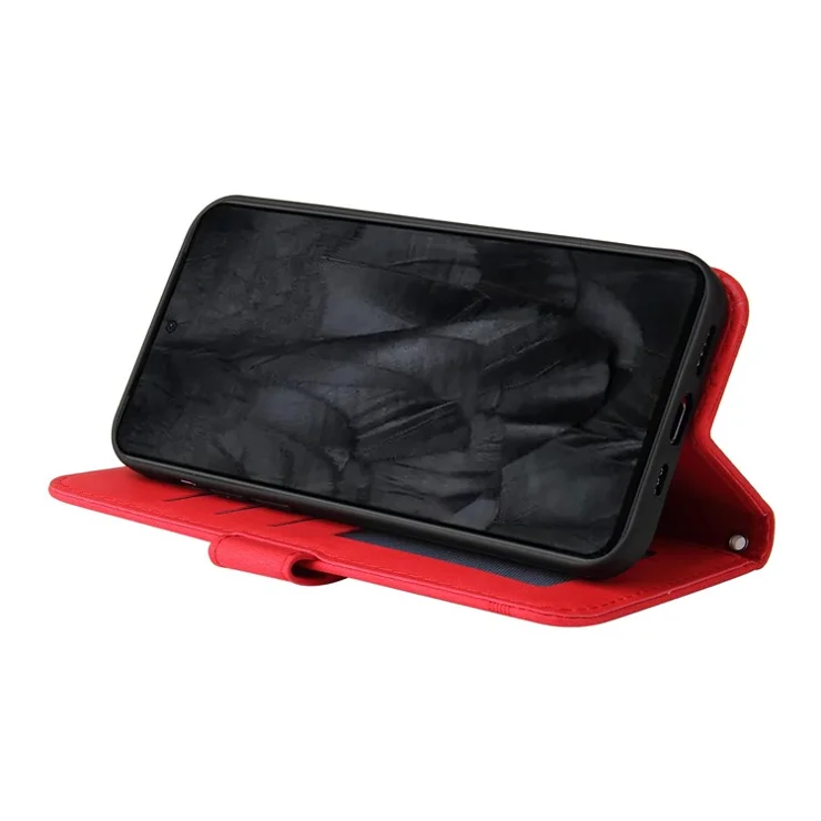For Google Pixel 8 Pro Leather Wallet Cases Skin Touch Phone Cover Stand with Strap - Red