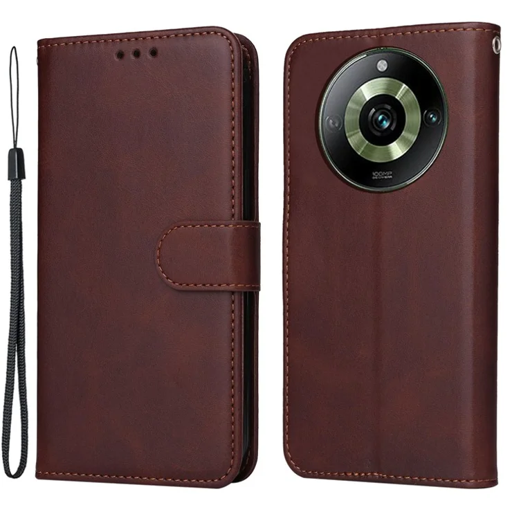 For Realme 11 Pro+ 5G / 11 Pro 5G PU Leather Wallet Phone Case Calf Texture Flip Stand Cover - Brown