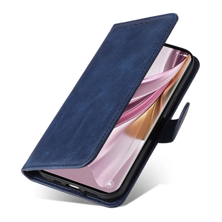 For Oppo Reno10 Pro+ 5G Flip Cover Wallet Stand Calf Texture PU Leather Phone Case with Strap - Blue