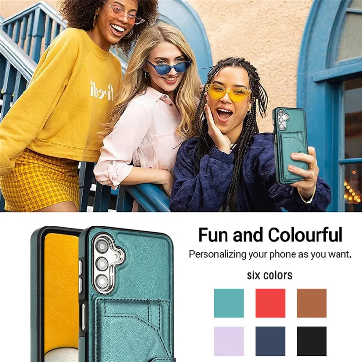 YB Leather Coating Series-4 for Samsung Galaxy A13 5G / M13 5G / A04s 4G / A04 4G Kickstand Case Card Holder Phone Cover - Green