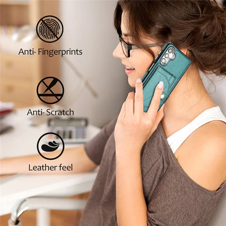 YB Leather Coating Series-4 for Samsung Galaxy A13 5G / M13 5G / A04s 4G / A04 4G Kickstand Case Card Holder Phone Cover - Green