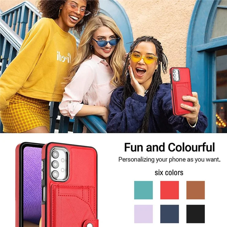 YB Leather Coating Series-4 for Samsung Galaxy A23 4G / A23 5G (Global Version) / F23 5G / M23 5G Kickstand Case Card Holder Phone Cover - Red